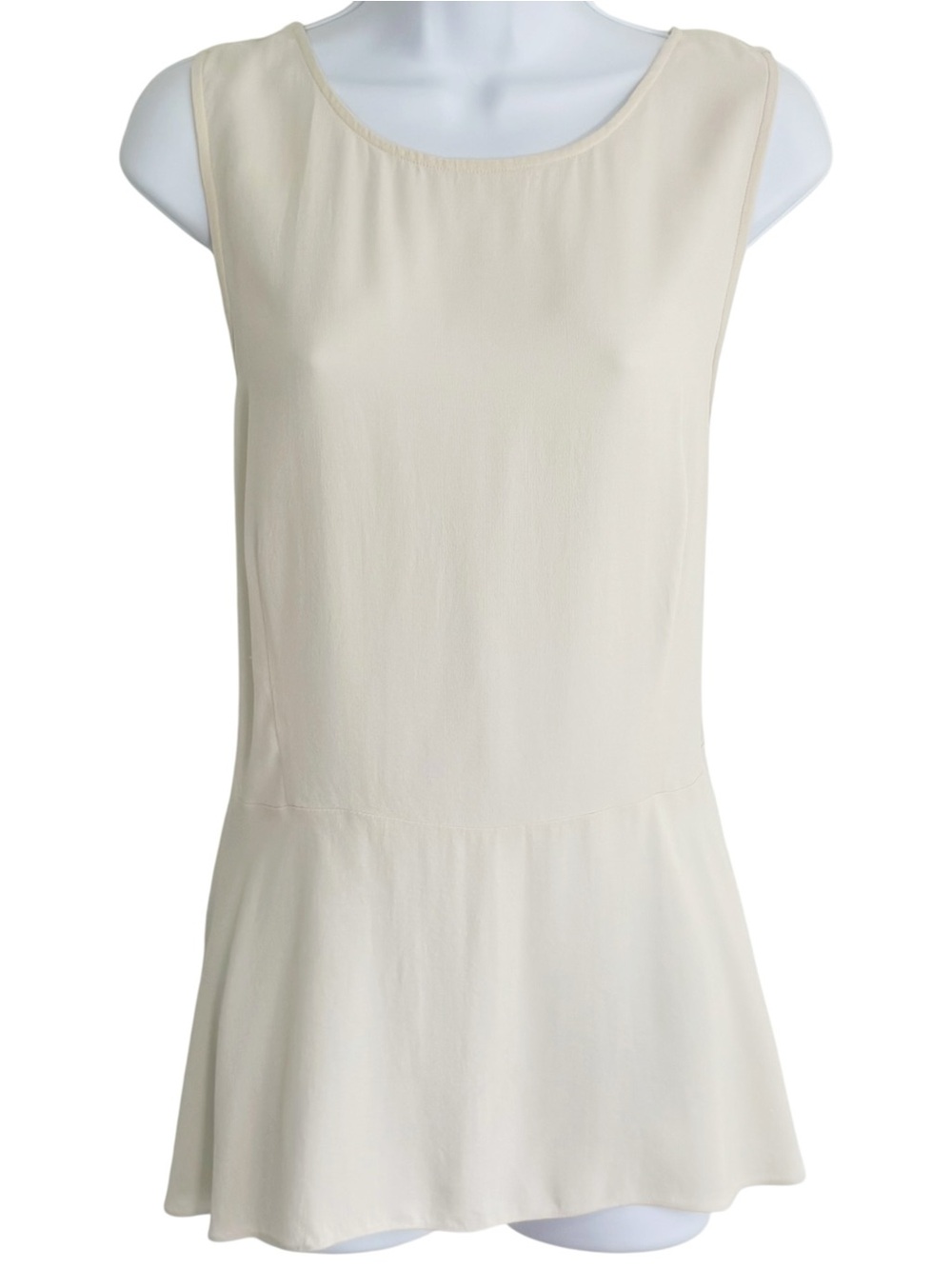 EILEEN FISHER 100% Silk Peplum Blouse Cream Quiet Luxury Sleeveless L